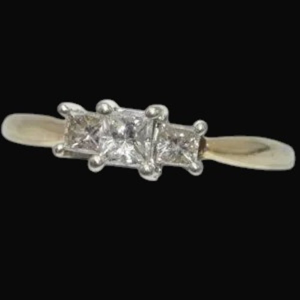 Princess Cut Diamond Trilogy Two Tone 14K Gold Ring Yellow & White Gold - Picture 4 of 9